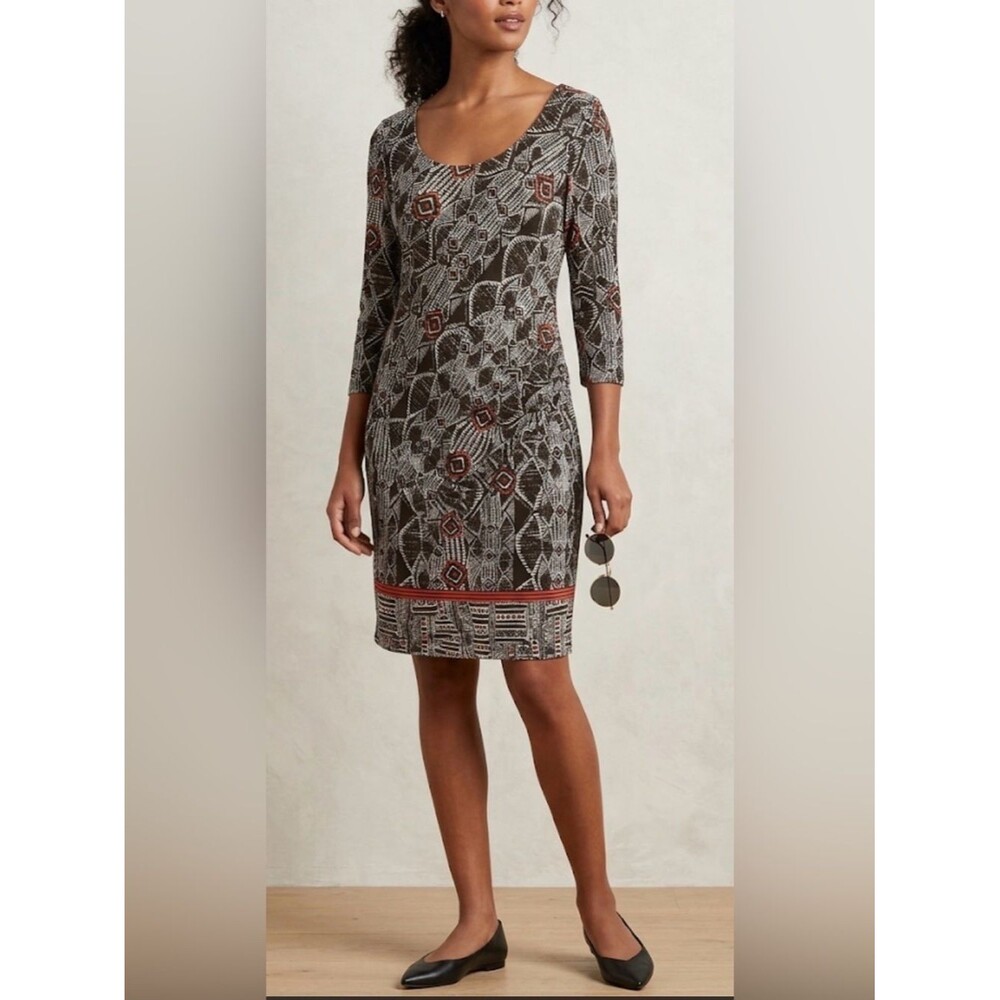 Max Studio Geometric-Print Long Sleeve Scoop Neck Midi Dress Size XL